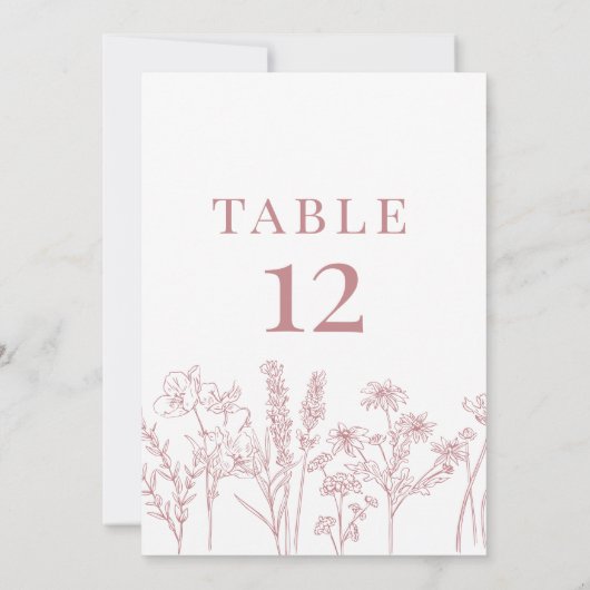 Roze Boho Wildflower Tafel Kaart Nummer (Achterkant)