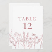 Roze Boho Wildflower Tafel Kaart Nummer (Voorkant / Achterkant)