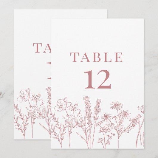 Roze Boho Wildflower Tafel Kaart Nummer (Voorkant / Achterkant)