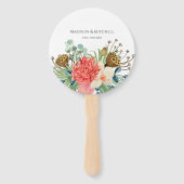 Roze Boho Wildflower Watercolor Boeket Bruiloft Handwaaier (Voorkant)