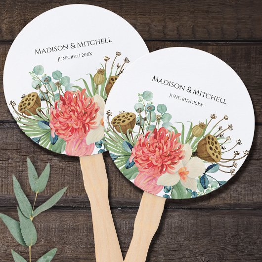 Roze Boho Wildflower Watercolor Boeket Bruiloft Handwaaier