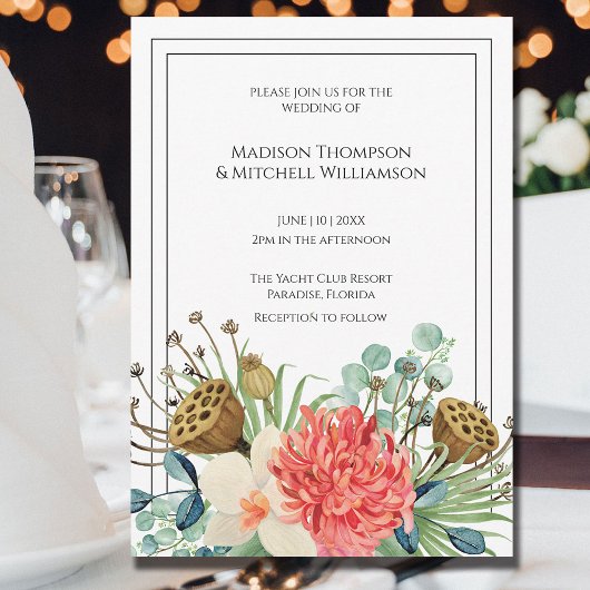 Roze Boho Wildflower Waterverf Boeket Bruiloft Kaart
