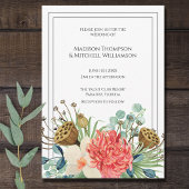 Roze Boho Wildflower Waterverf Boeket Bruiloft Kaart