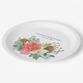 Roze Boho Wildflower Waterverf Boeket Bruiloft Papieren Bordje (Gekanteld)