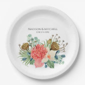 Roze Boho Wildflower Waterverf Boeket Bruiloft Papieren Bordje (Voorkant)