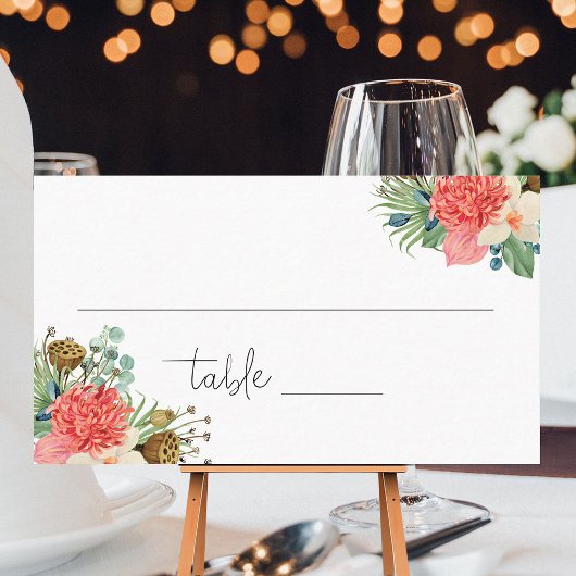 Roze Boho Wildflower Waterverf Boeket Bruiloft Plaatskaartje