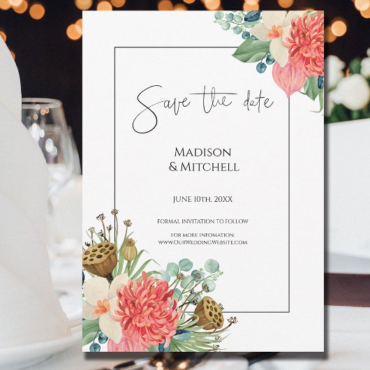 Roze Boho Wildflower Waterverf Boeket Bruiloft Save The Date