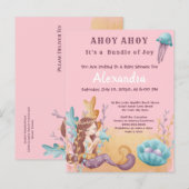 Roze Boho Zeemeermin, Onder het Zee Meisje Baby sh Uitnodiging Briefkaart (Voorkant / Achterkant)