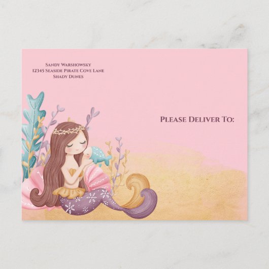 Roze Boho Zeemeermin, Onder het Zee Meisje Baby sh Uitnodiging Briefkaart (Achterkant)
