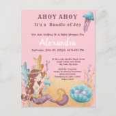 Roze Boho Zeemeermin, Onder het Zee Meisje Baby sh Uitnodiging Briefkaart (Voorkant)