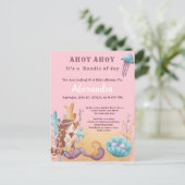 Roze Boho Zeemeermin, Onder het Zee Meisje Baby sh Uitnodiging Briefkaart (Staand voorkant)