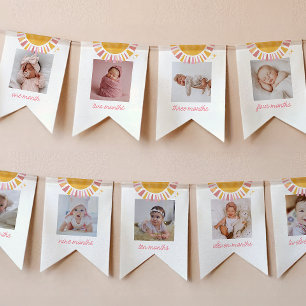 Roze Boho Zon 1e Verjaardag Foto Banner