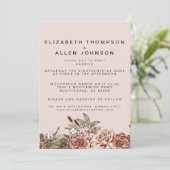 Roze Bohohemiaanse Cottcore Enchanted Wedding Kaart (Staand voorkant)