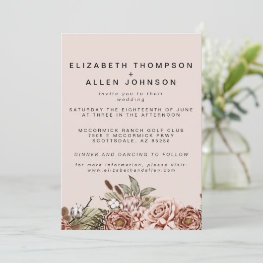 Roze Bohohemiaanse Cottcore Enchanted Wedding Kaart (Staand voorkant)