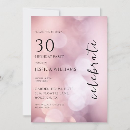  Roze Bokeh 30ste Verjaardagsfeest Kaart (Voorkant)