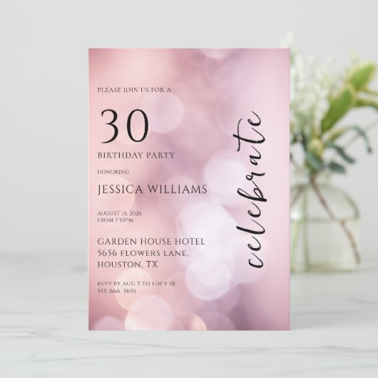 Roze Bokeh 30ste Verjaardagsfeest Kaart (Staand voorkant)