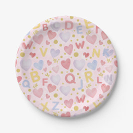 Roze Bokeh Alfabet & Hartjes Zoete Pastel Thema Papieren Bordje
