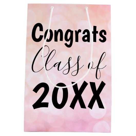 Roze Bokeh Congrats Afstuderen Gift Bag Medium Cadeauzakje (Achterkant)