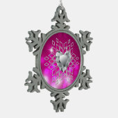 Roze Bokeh Diamond Snowflake & Heart Tin Sneeuwvlok Ornament (Links)