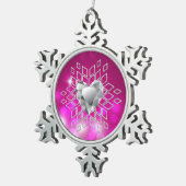 Roze Bokeh Diamond Snowflake & Heart Tin Sneeuwvlok Ornament (Rechts)