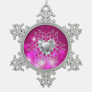 Roze Bokeh Diamond Snowflake & Heart Tin Sneeuwvlok Ornament