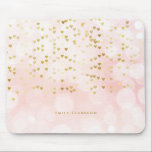 Roze Bokeh en Hart Gouden Folie Confetti Muismat<br><div class="desc">Voeg een vrouwelijk en modern accent toe aan uw werkruimte met deze gepersonaliseerde mousepad. Het beschikt over roze en witte ombre achtergrond met gouden folie harten confetti. Personaliseer door een naam of korte zin toe te voegen. Deze gouden folie hart mousepad zal perfect zijn als een geschenk.</div>