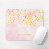 Roze Bokeh en regendruppels Gold Foil Confetti Muismat (Met muis)