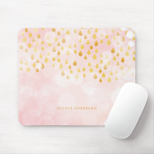 Roze Bokeh en regendruppels Gold Foil Confetti Muismat (Met muis)