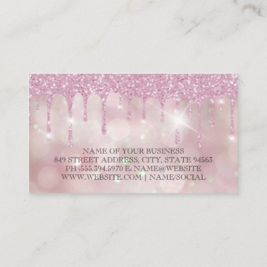 Roze Bokeh Glitter Drip | Fonkelende Schittering Visitekaartje (Achterkant)