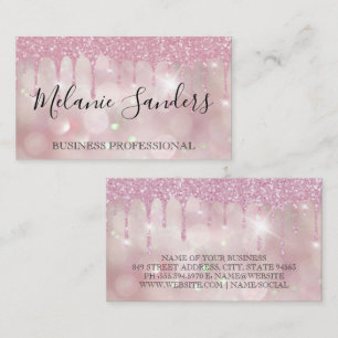 Roze Bokeh Glitter Drip   Fonkelende Schittering Visitekaartje