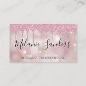 Roze Bokeh Glitter Drip | Fonkelende Schittering Visitekaartje (Voorkant)