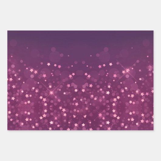 Roze Bokeh Glitter Sterren Inpakpapier Vel (Voorkant 3)