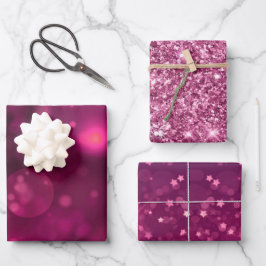 Roze Bokeh Glitter Sterren Inpakpapier Vel