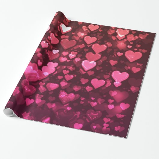 Roze Bokeh Hearts Digital Background Wallpaper Cadeaupapier (Uitgerold)