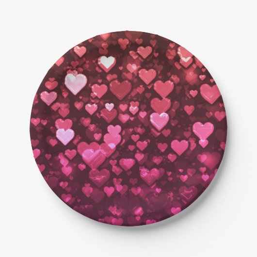 Roze Bokeh Hearts Digital Background Wallpaper Papieren Bordje (Voorkant)