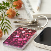 Roze Bokeh Hearts Digital Background Wallpaper Sleutelhanger (Voorkant Rechts)