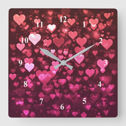 Roze Bokeh Hearts Digital Background Wallpaper Vierkante Klok (Voorkant)