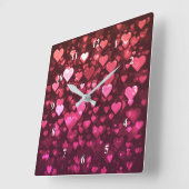 Roze Bokeh Hearts Digital Background Wallpaper Vierkante Klok (Hoek)