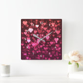 Roze Bokeh Hearts Digital Background Wallpaper Vierkante Klok (Huis)