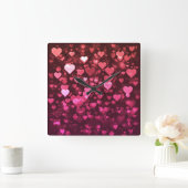 Roze Bokeh Hearts Digital Background Wallpaper Vierkante Klok (Huis)