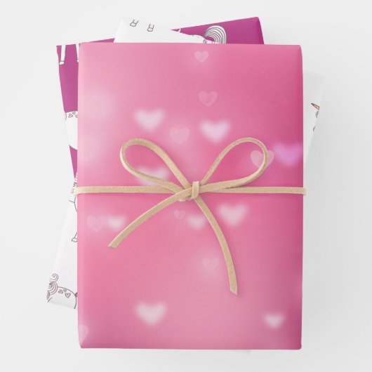 Roze Bokeh Hearts Eenhoorn Verjaardag Inpakpapier Vel (In situ)