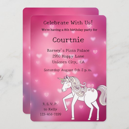 Roze Bokeh Hearts Eenhoorn Verjaardag Kaart (Voorkant / Achterkant)