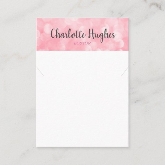 Roze Bokeh Ketting Sieraden Display Kaart Visitekaartje (Voorkant)