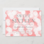 Roze Bokeh Lichtjes Zilver Sweet Sixteen Verjaarda Kaart (Voorkant)