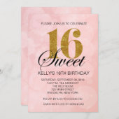 Roze Bokeh Lights Sweet 16 Gold Glitter Invitation Kaart (Voorkant / Achterkant)