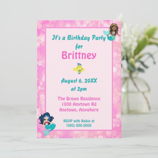  roze Bokeh Mermaid Theme Birthday Kaart (Staand voorkant)