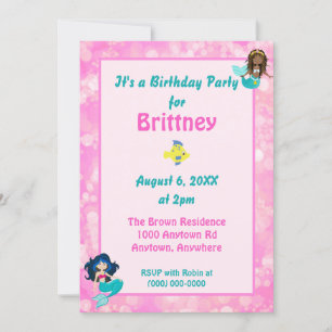 roze Bokeh Mermaid Theme Birthday Kaart