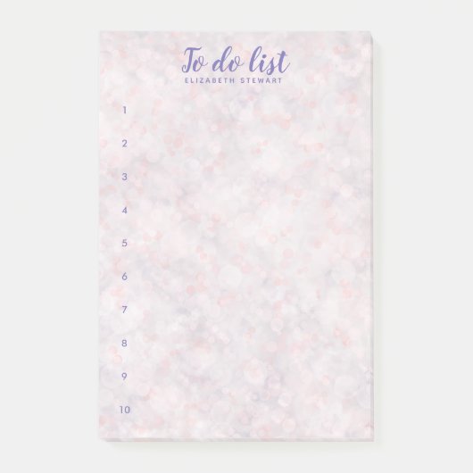 Roze Bokeh met letters om lijstnotities te maken Post-it® Notes (Voorkant)