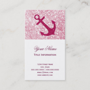 Roze Bokeh Nautical Glitter Anchor Visitekaartje