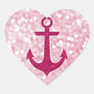 Roze Bokeh Nautical Glitter Anker Hart Sticker